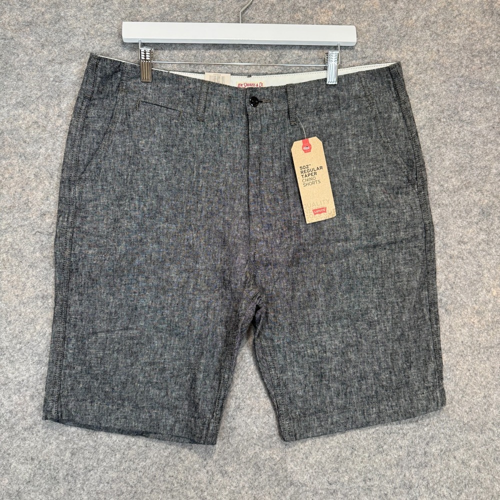 Levi's Linen Blend 502 Regular Taper Chino Shorts Mens 36 Chambray 9" Inseam NEW